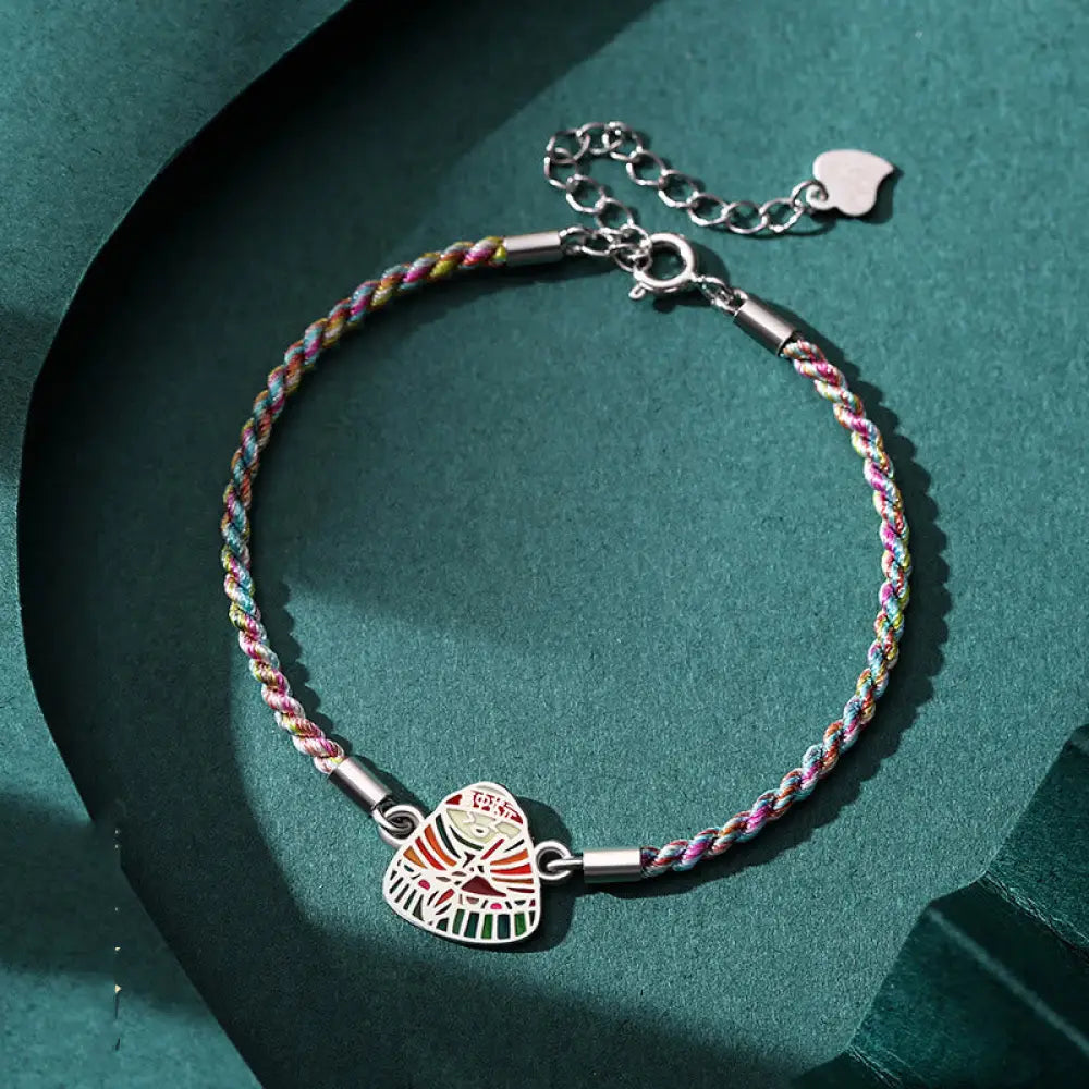 Buddha Stones 925 Sterling Silver Zongzi Pattern Luck Multicolored Handcrafted Bracelet - BWOOOH - Pink Colorful Rope