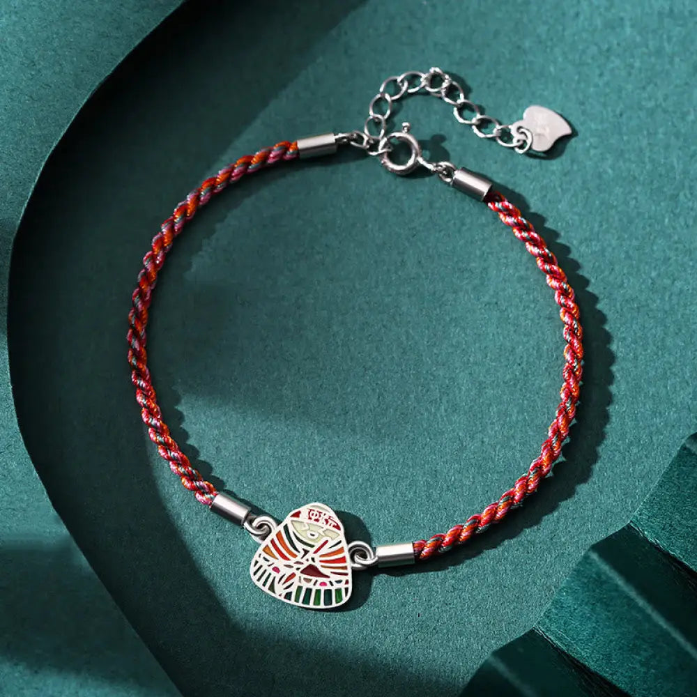 BWOOOH 925 Sterling Silver Zongzi Pattern Luck Multicolored Handcrafted Bracelet - BWOOOH - Red Colorful Rope