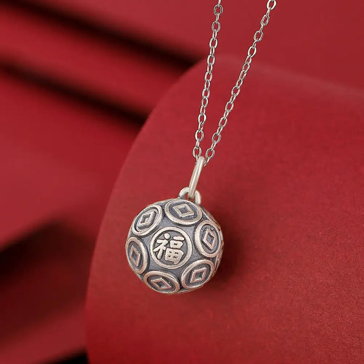 BWOOOH 990 sterling silver Fu character copper coin luck fortune chain necklace pendant