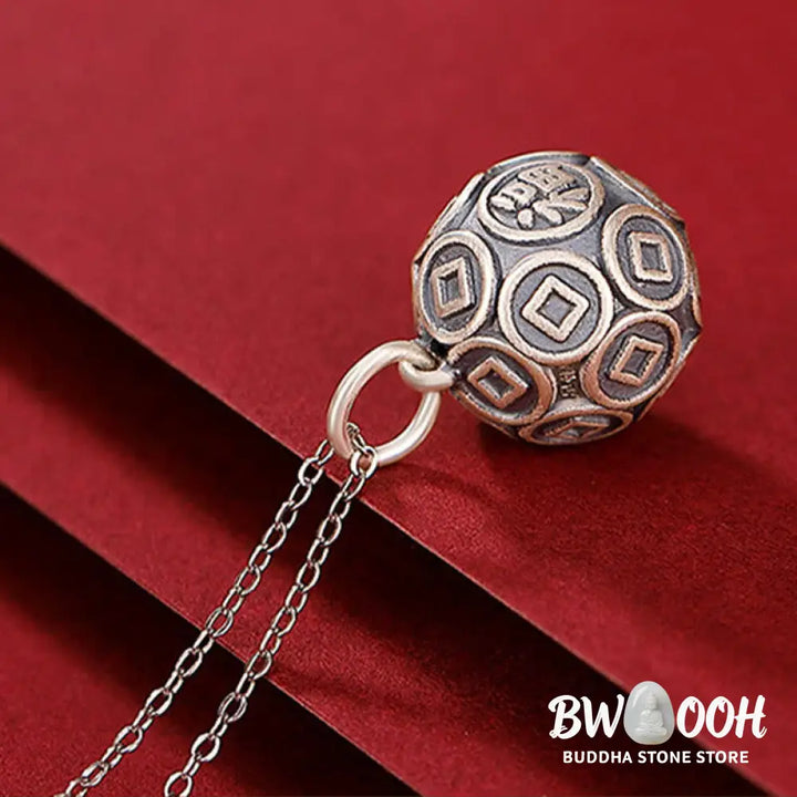 Buddha Stones 990 Sterling Silver Fu Character Copper Coin Luck Fortune Chain Necklace Pendant - BWOOOH - Fu