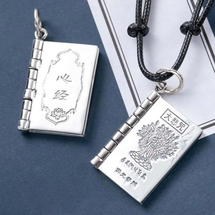 BWOOOH 990 Sterling Silver Heart Sutra Great Compassion Shurangama Mantra Lotus Vajra Necklace Pendant