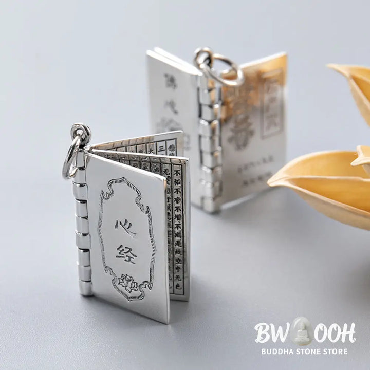 Buddha Stones 990 Sterling Silver Heart Sutra Great Compassion Shurangama Mantra Lotus Vajra Peace Necklace Pendant
