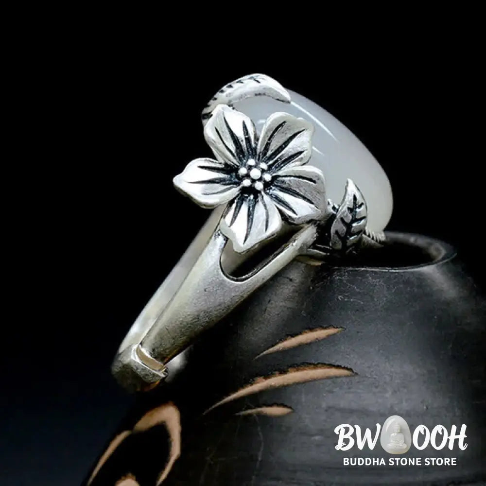 Buddha Stones 990 Sterling Silver Natural Chalcedony Plum Positive Harmony Ring - BWOOOH - Ring
