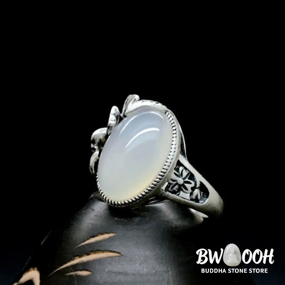 Buddha Stones 990 Sterling Silver Natural Chalcedony Plum Positive Harmony Ring - BWOOOH - Ring