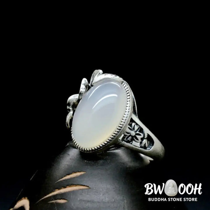 Buddha Stones 990 Sterling Silver Natural Chalcedony Plum Positive Harmony Ring - BWOOOH - Ring