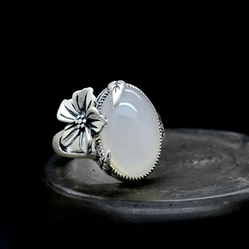 BWOOOH 990 Sterling Silver Natural Chalcedony Plum Positive Harmony Ring — Sterling Silver crystal healing bracelet for sp...