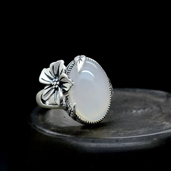 BWOOOH 990 Sterling Silver Natural Chalcedony Plum Positive Harmony Ring — Sterling Silver crystal healing bracelet for sp...