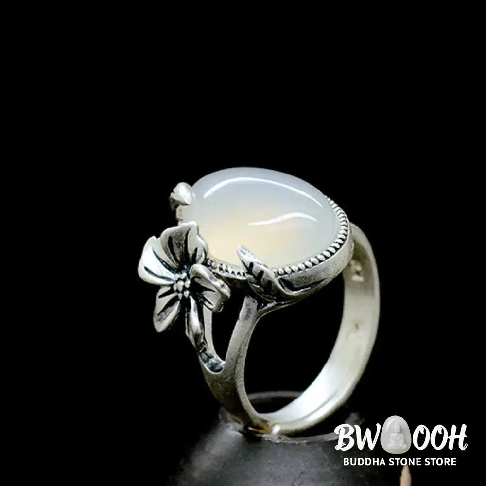 Buddha Stones 990 Sterling Silver Natural Chalcedony Plum Positive Harmony Ring - BWOOOH - Ring