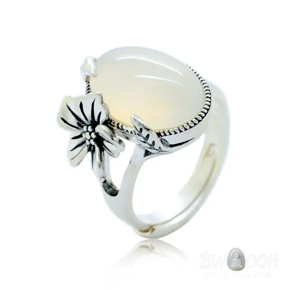 Buddha Stones 990 Sterling Silver Natural Chalcedony Plum Positive Harmony Ring - BWOOOH - Ring