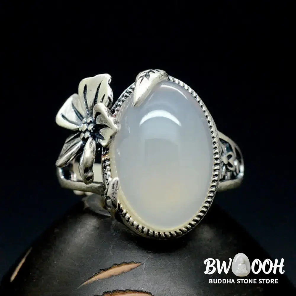 Buddha Stones 990 Sterling Silver Natural Chalcedony Plum Positive Harmony Ring - BWOOOH - Ring