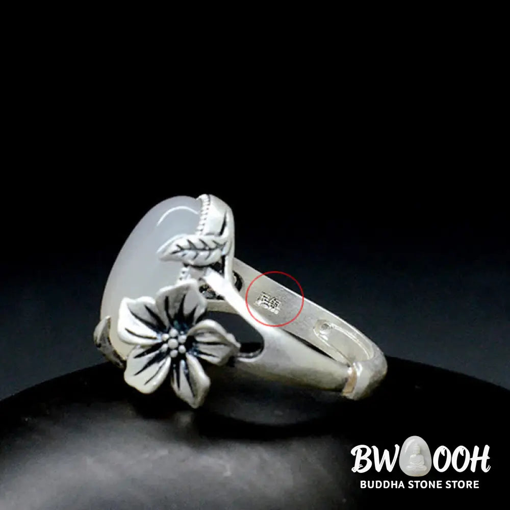 Buddha Stones 990 Sterling Silver Natural Chalcedony Plum Positive Harmony Ring - BWOOOH - Ring