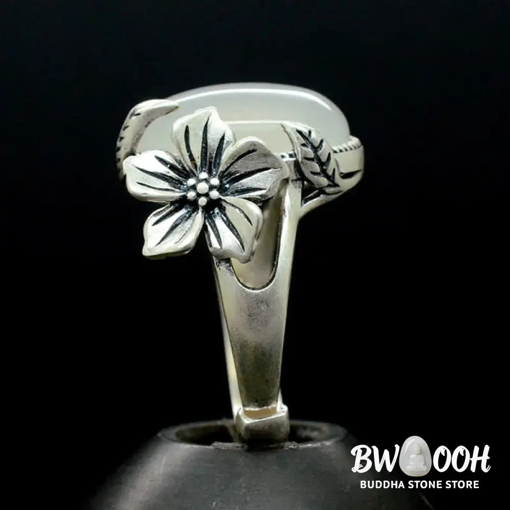 Buddha Stones 990 Sterling Silver Natural Chalcedony Plum Positive Harmony Ring - BWOOOH - Ring