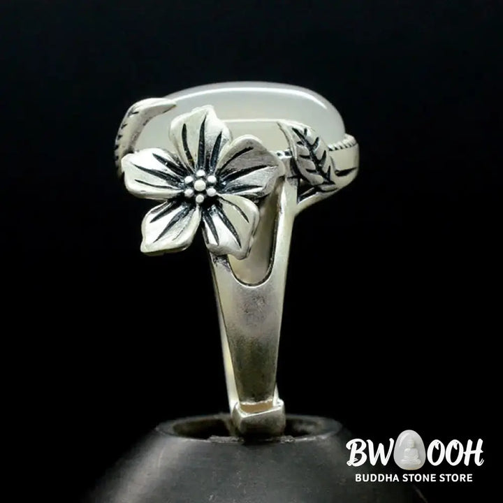 Buddha Stones 990 Sterling Silver Natural Chalcedony Plum Positive Harmony Ring - BWOOOH - Ring