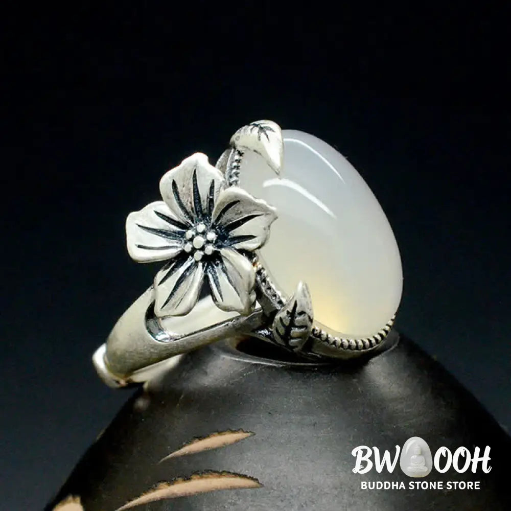 Buddha Stones 990 Sterling Silver Natural Chalcedony Plum Positive Harmony Ring - BWOOOH - Ring