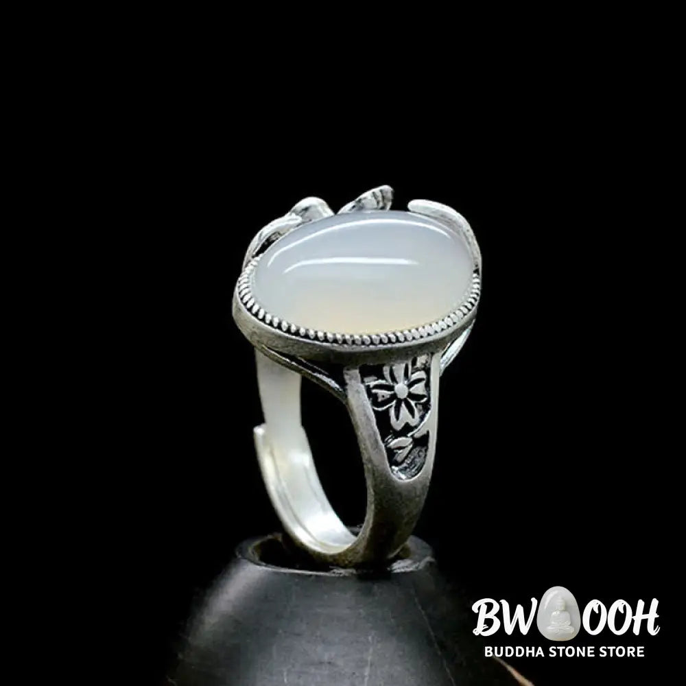 Buddha Stones 990 Sterling Silver Natural Chalcedony Plum Positive Harmony Ring - BWOOOH - Ring