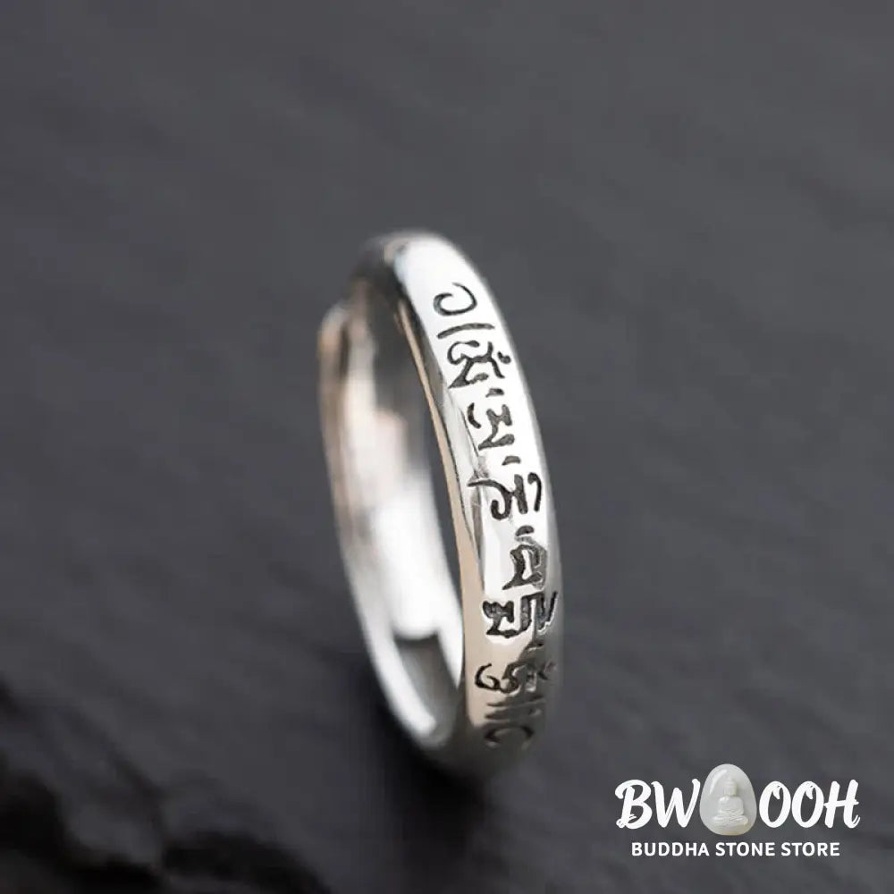 Buddha Stones 990 Sterling Silver Six True Words Om Mani Padme Hum Love Peace Ring (Extra 35% Off | USE CODE: FS35)