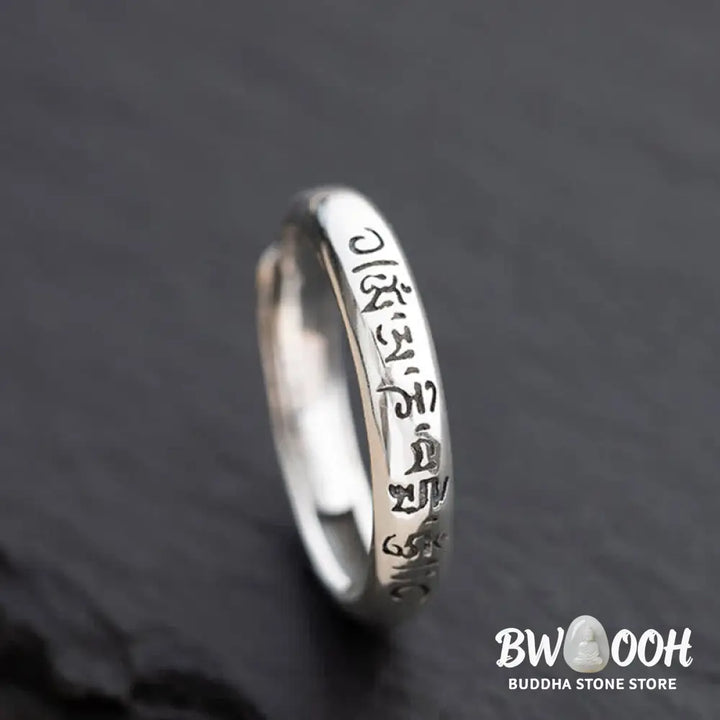 Buddha Stones 990 Sterling Silver Six True Words Om Mani Padme Hum Love Peace Ring (Extra 35% Off | USE CODE: FS35)