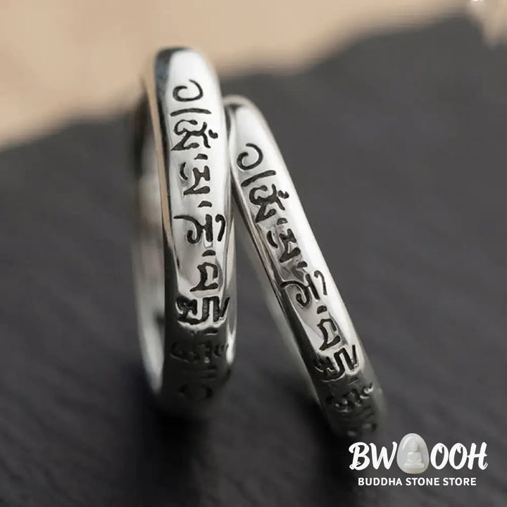 Buddha Stones 990 Sterling Silver Six True Words Om Mani Padme Hum Love Peace Ring (Extra 35% Off | USE CODE: FS35)