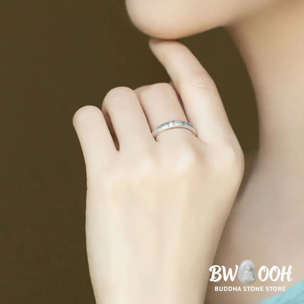 Buddha Stones 990 Sterling Silver Six True Words Om Mani Padme Hum Love Peace Ring (Extra 35% Off | USE CODE: FS35)