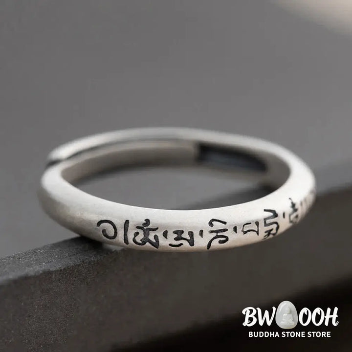 Buddha Stones 990 Sterling Silver Six True Words Om Mani Padme Hum Love Peace Ring (Extra 35% Off | USE CODE: FS35)
