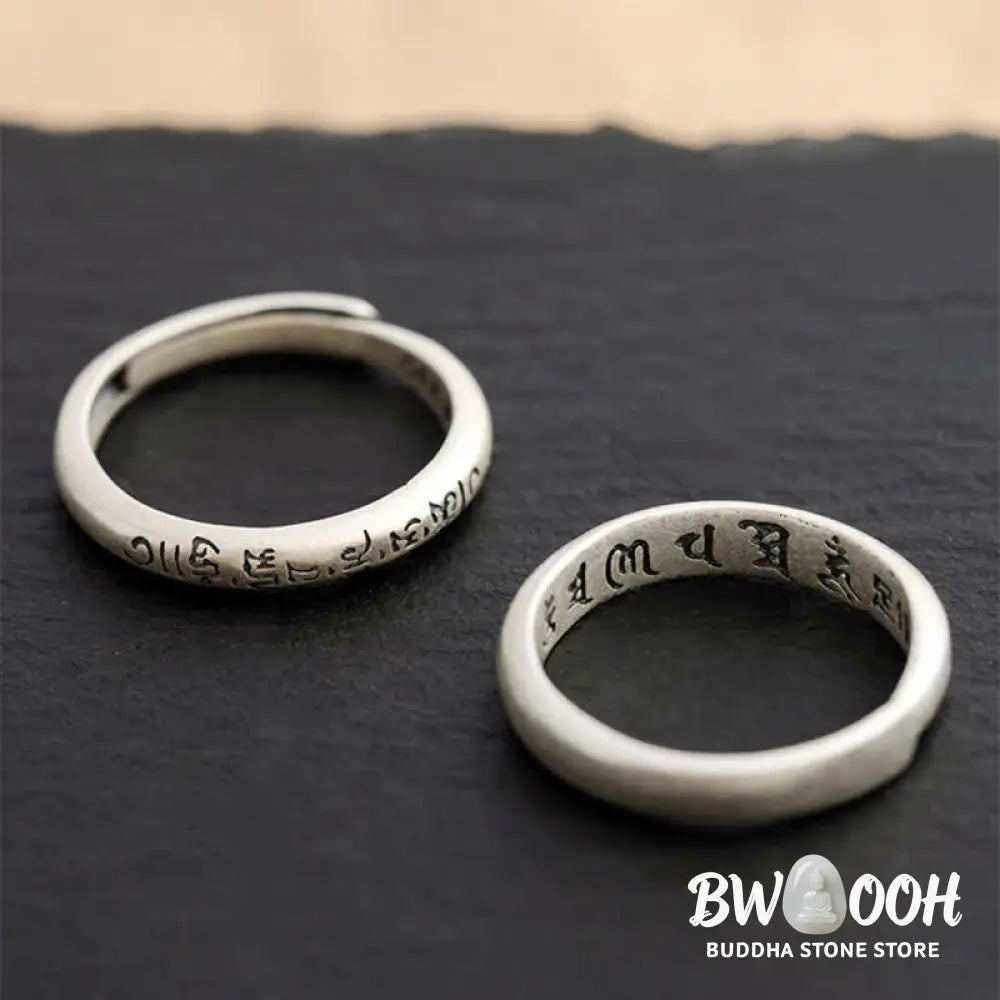 Buddha Stones 990 Sterling Silver Six True Words Om Mani Padme Hum Love Peace Ring (Extra 35% Off | USE CODE: FS35)