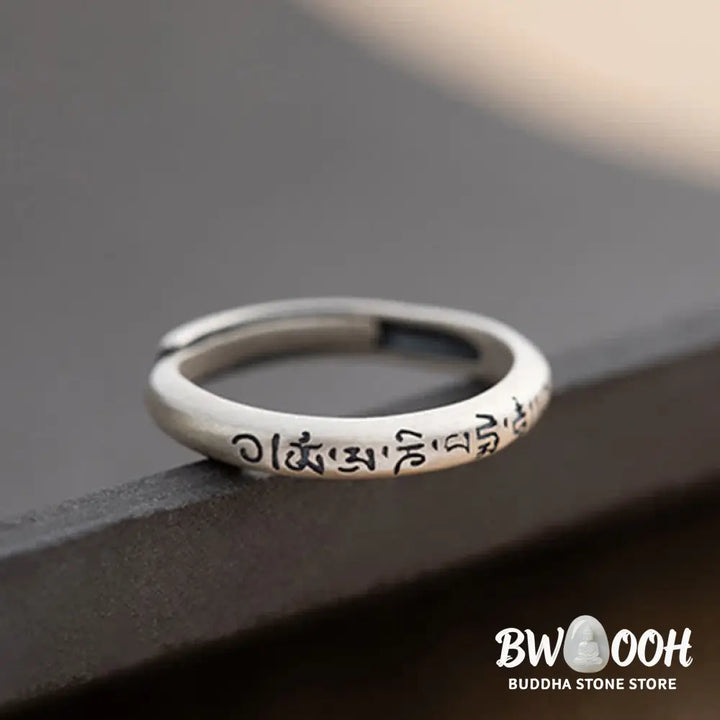Buddha Stones 990 Sterling Silver Six True Words Om Mani Padme Hum Love Peace Ring (Extra 35% Off | USE CODE: FS35)