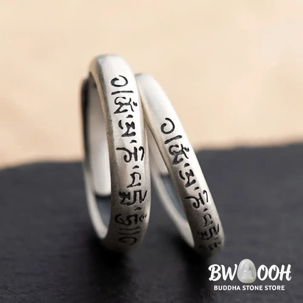 Buddha Stones 990 Sterling Silver Six True Words Om Mani Padme Hum Love Peace Ring (Extra 35% Off | USE CODE: FS35)