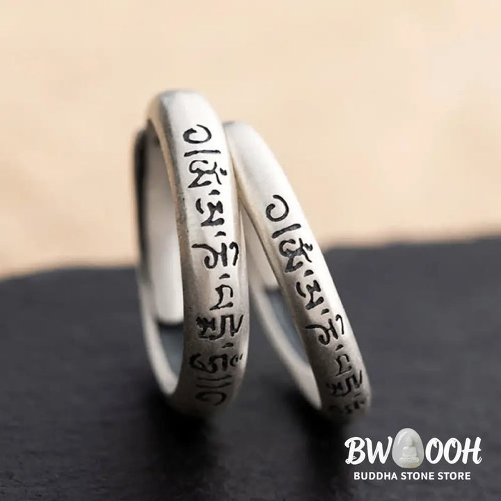 Buddha Stones 990 Sterling Silver Six True Words Om Mani Padme Hum Love Peace Ring (Extra 35% Off | USE CODE: FS35)