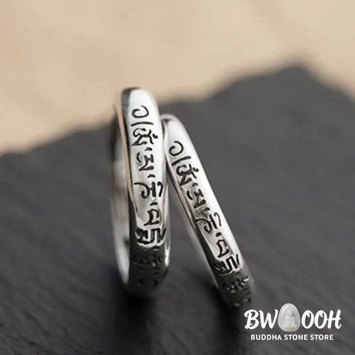Buddha Stones 990 Sterling Silver Six True Words Om Mani Padme Hum Love Peace Ring (Extra 35% Off | USE CODE: FS35)