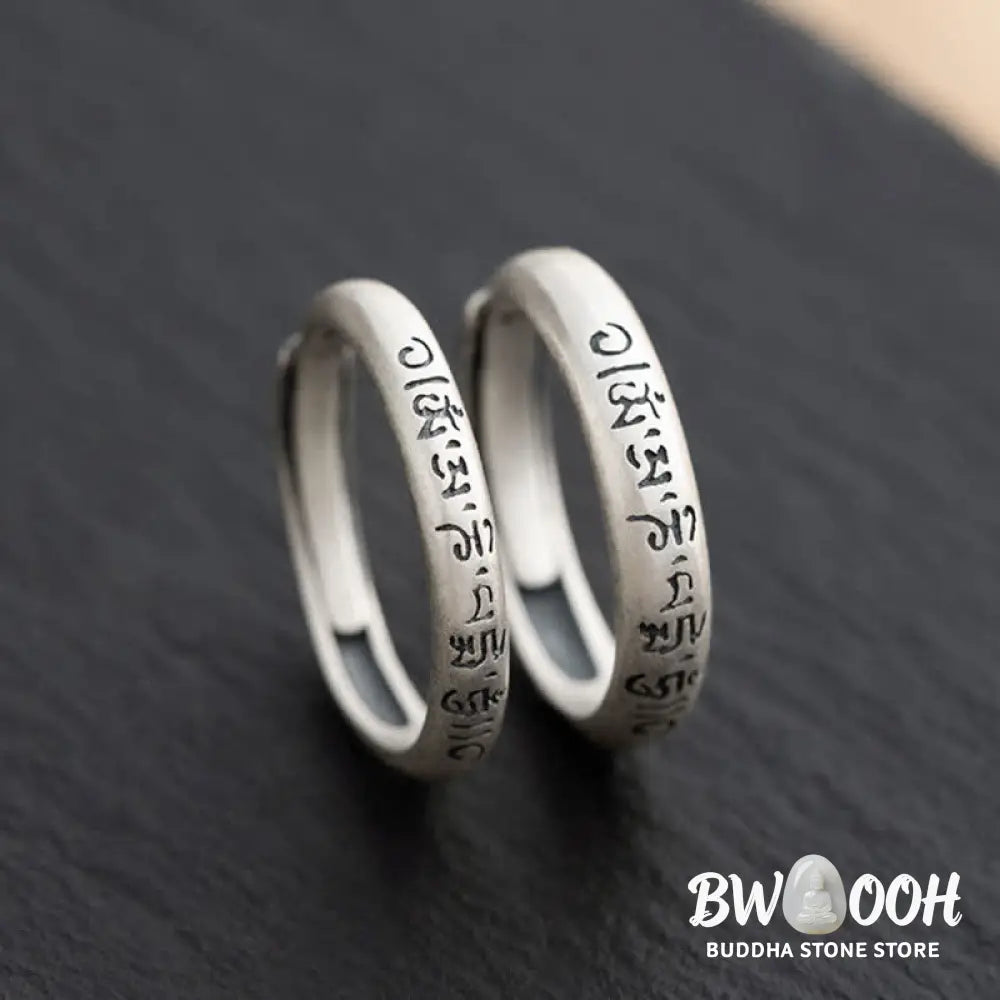Buddha Stones 990 Sterling Silver Six True Words Om Mani Padme Hum Love Peace Ring (Extra 35% Off | USE CODE: FS35)
