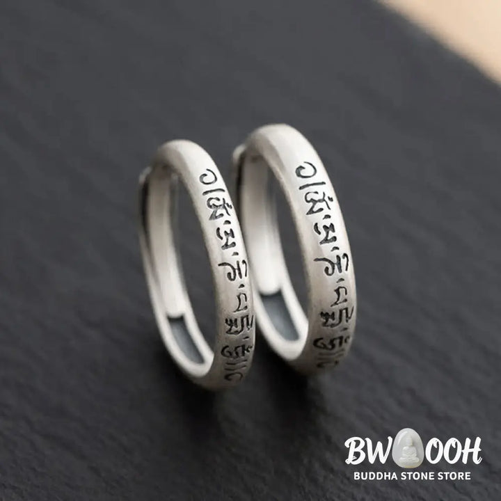 Buddha Stones 990 Sterling Silver Six True Words Om Mani Padme Hum Love Peace Ring (Extra 35% Off | USE CODE: FS35)