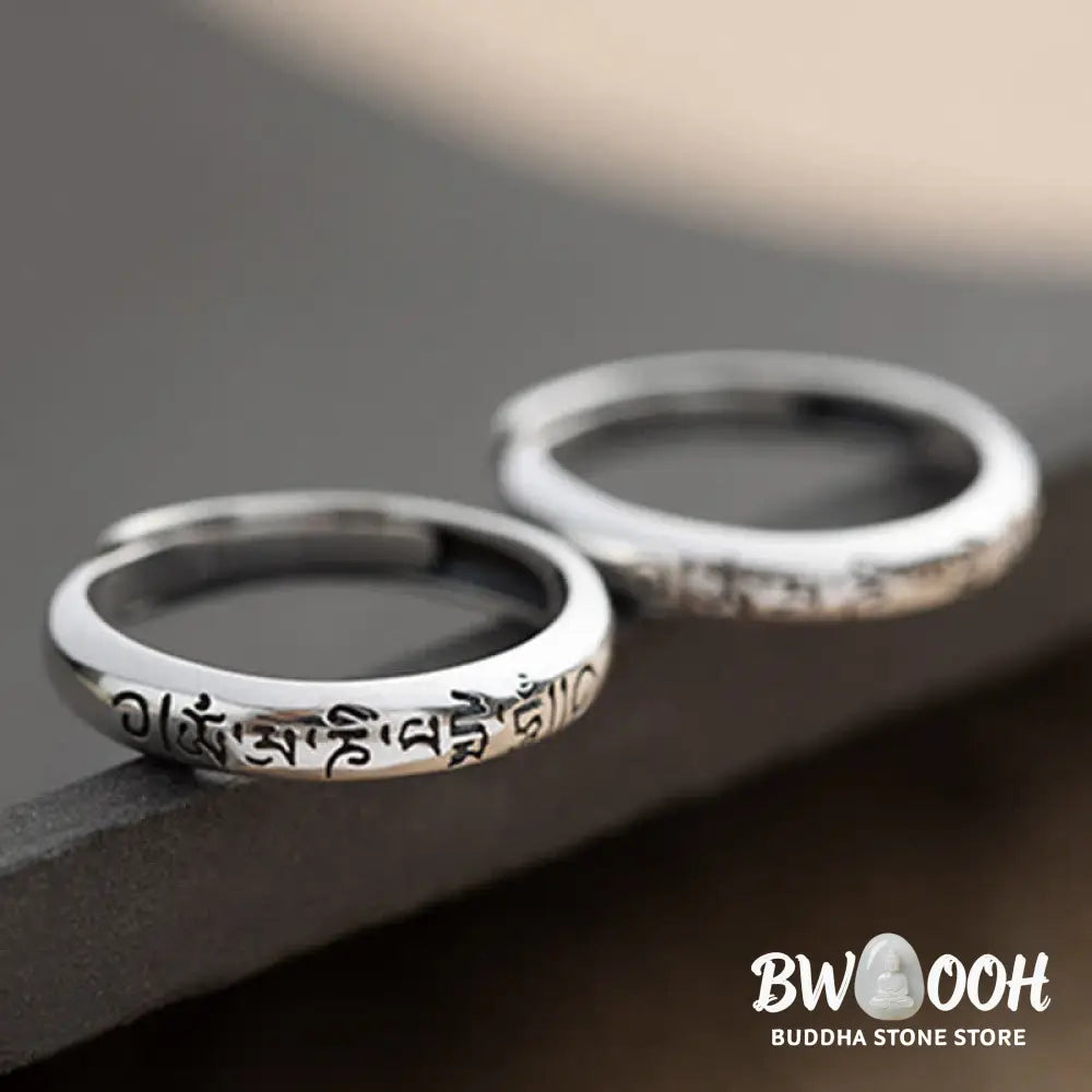 Buddha Stones 990 Sterling Silver Six True Words Om Mani Padme Hum Love Peace Ring (Extra 35% Off | USE CODE: FS35)