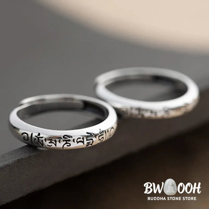 Buddha Stones 990 Sterling Silver Six True Words Om Mani Padme Hum Love Peace Ring (Extra 35% Off | USE CODE: FS35)