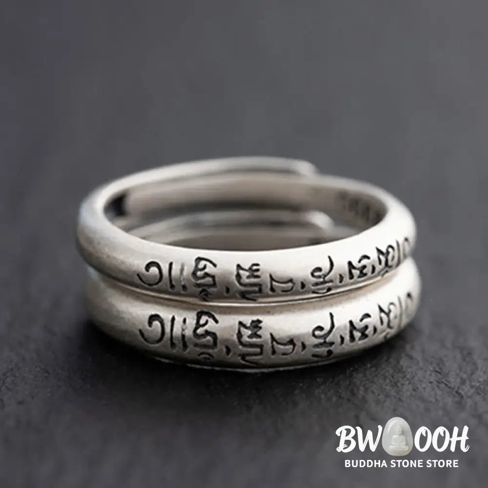 Buddha Stones 990 Sterling Silver Six True Words Om Mani Padme Hum Love Peace Ring (Extra 35% Off | USE CODE: FS35)