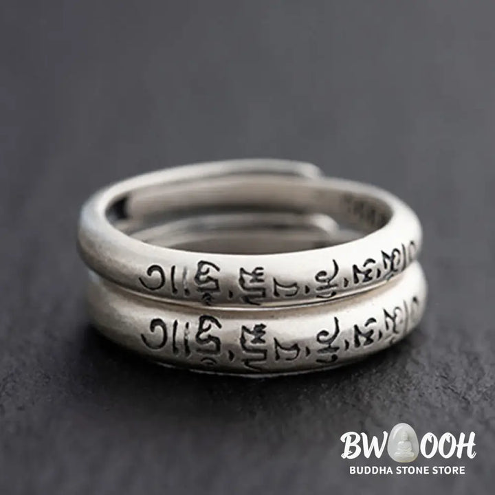 Buddha Stones 990 Sterling Silver Six True Words Om Mani Padme Hum Love Peace Ring (Extra 35% Off | USE CODE: FS35)
