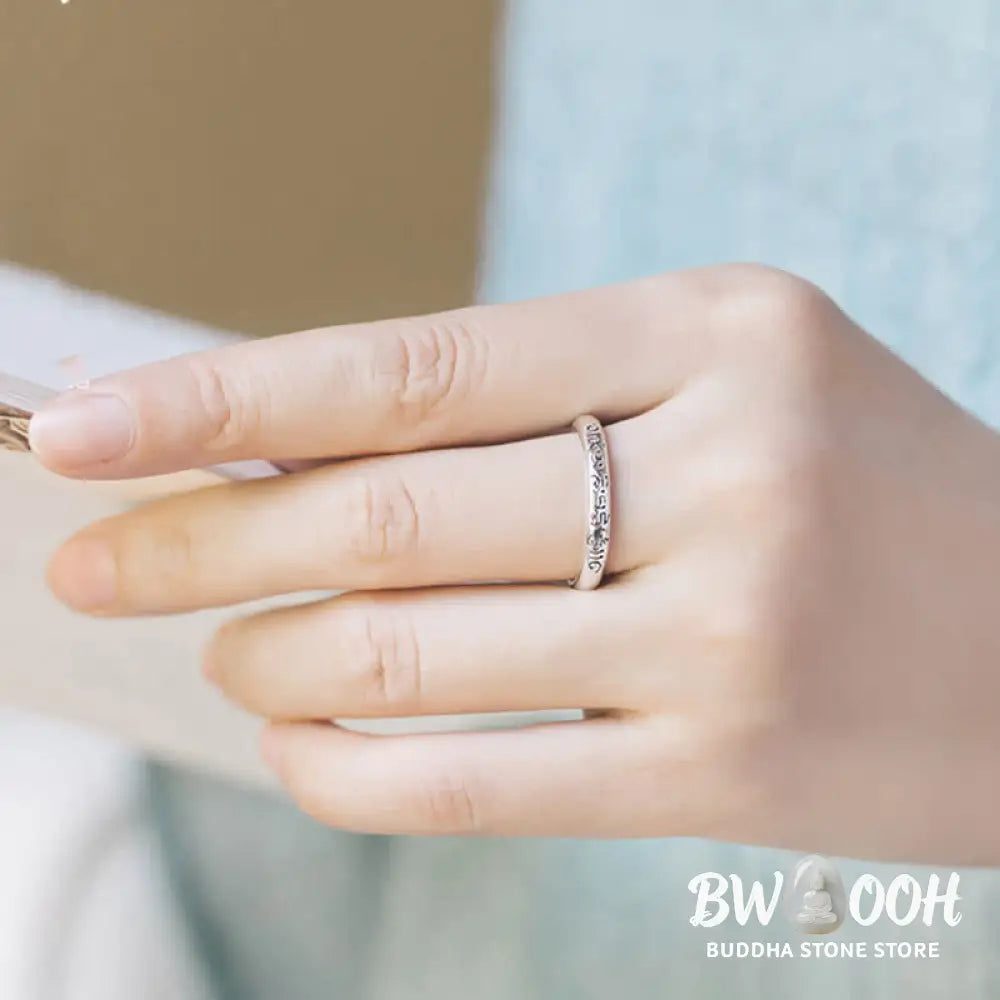 Buddha Stones 990 Sterling Silver Six True Words Om Mani Padme Hum Love Peace Ring (Extra 35% Off | USE CODE: FS35)
