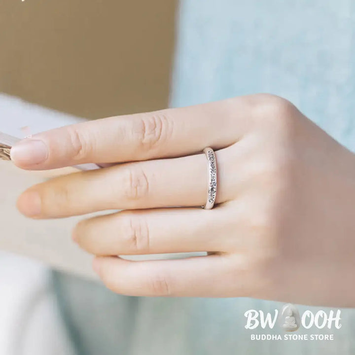 Buddha Stones 990 Sterling Silver Six True Words Om Mani Padme Hum Love Peace Ring (Extra 35% Off | USE CODE: FS35)