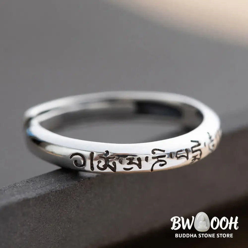 Buddha Stones 990 Sterling Silver Six True Words Om Mani Padme Hum Love Peace Ring (Extra 35% Off | USE CODE: FS35)