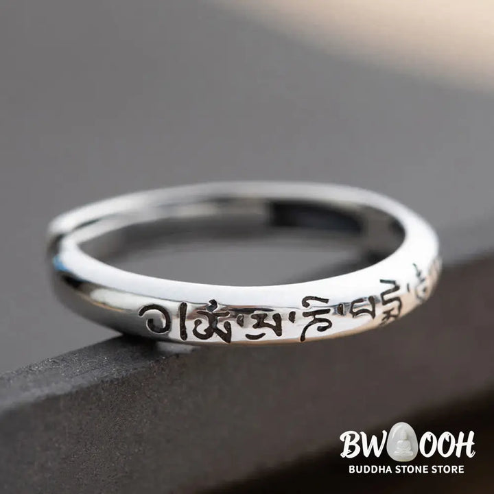 Buddha Stones 990 Sterling Silver Six True Words Om Mani Padme Hum Love Peace Ring (Extra 35% Off | USE CODE: FS35)