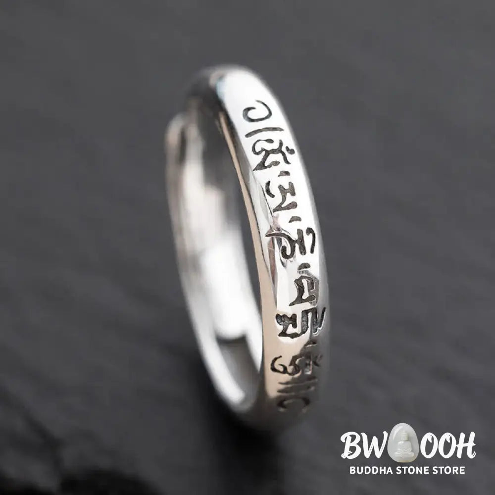 Buddha Stones 990 Sterling Silver Six True Words Om Mani Padme Hum Love Peace Ring (Extra 35% Off | USE CODE: FS35)