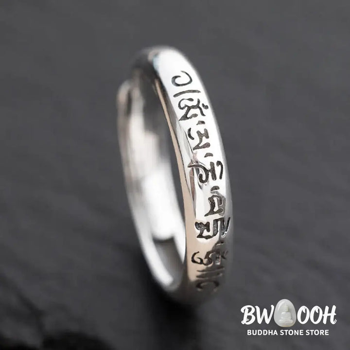 Buddha Stones 990 Sterling Silver Six True Words Om Mani Padme Hum Love Peace Ring (Extra 35% Off | USE CODE: FS35)