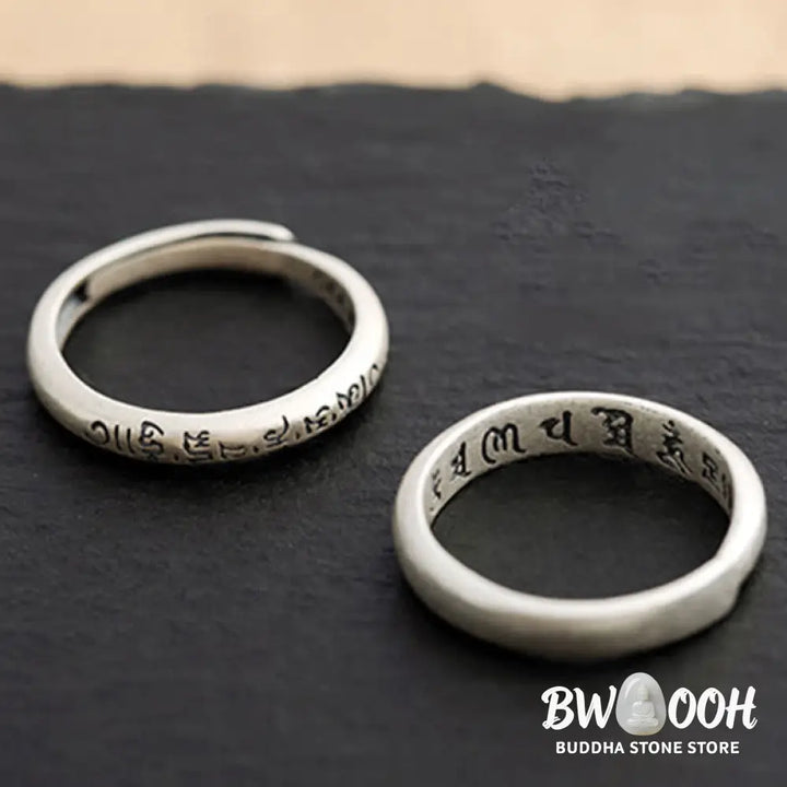 Buddha Stones 990 Sterling Silver Six True Words Om Mani Padme Hum Love Peace Ring (Extra 35% Off | USE CODE: FS35)