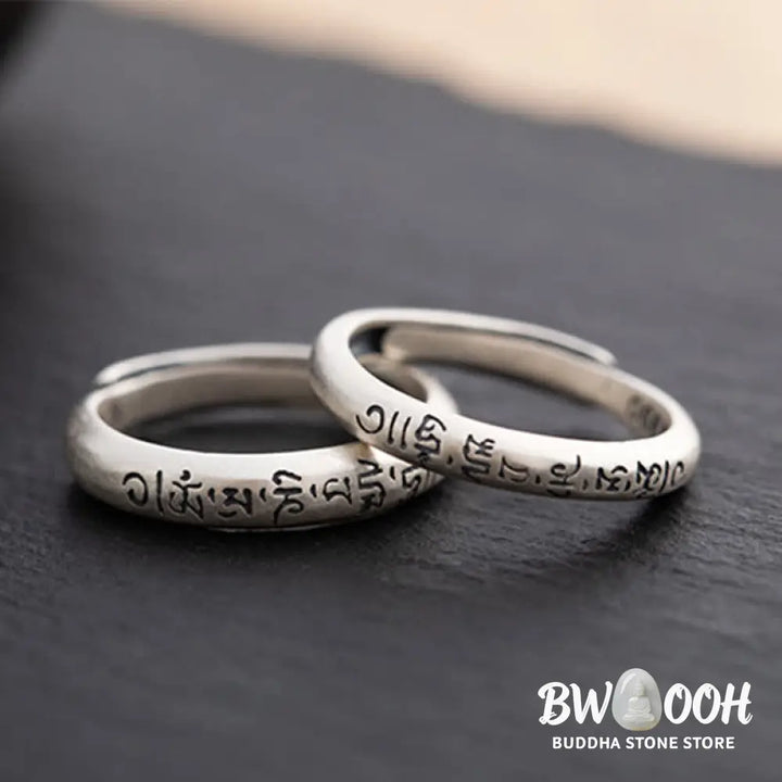Buddha Stones 990 Sterling Silver Six True Words Om Mani Padme Hum Love Peace Ring (Extra 35% Off | USE CODE: FS35)