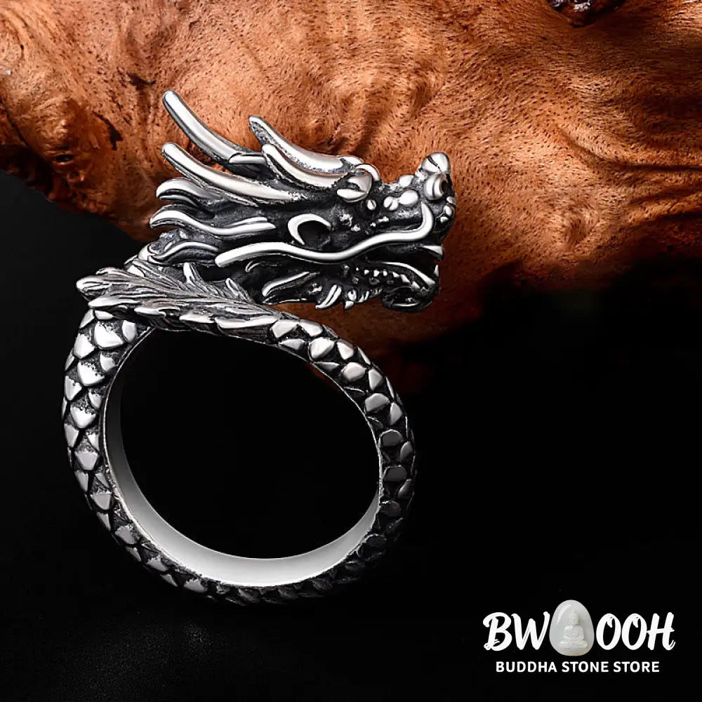 Buddha Stones 990 Sterling Silver Vintage Dragon Design Luck Protection Strength Adjustable Ring - Ring