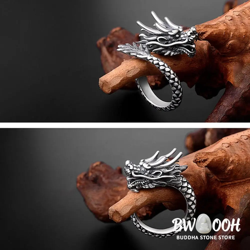 Buddha Stones 990 Sterling Silver Vintage Dragon Design Luck Protection Strength Adjustable Ring - Ring