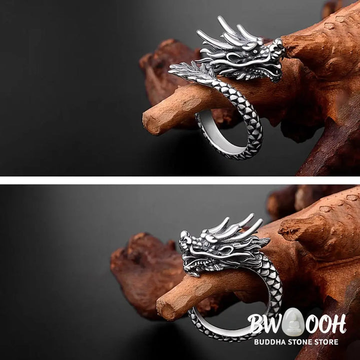 Buddha Stones 990 Sterling Silver Vintage Dragon Design Luck Protection Strength Adjustable Ring - Ring