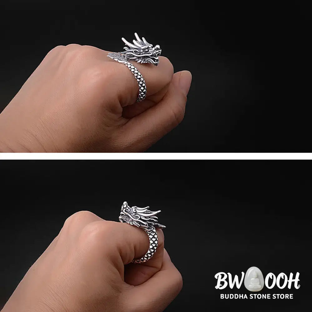 Buddha Stones 990 Sterling Silver Vintage Dragon Design Luck Protection Strength Adjustable Ring - Ring