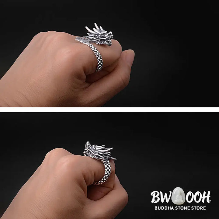Buddha Stones 990 Sterling Silver Vintage Dragon Design Luck Protection Strength Adjustable Ring - Ring