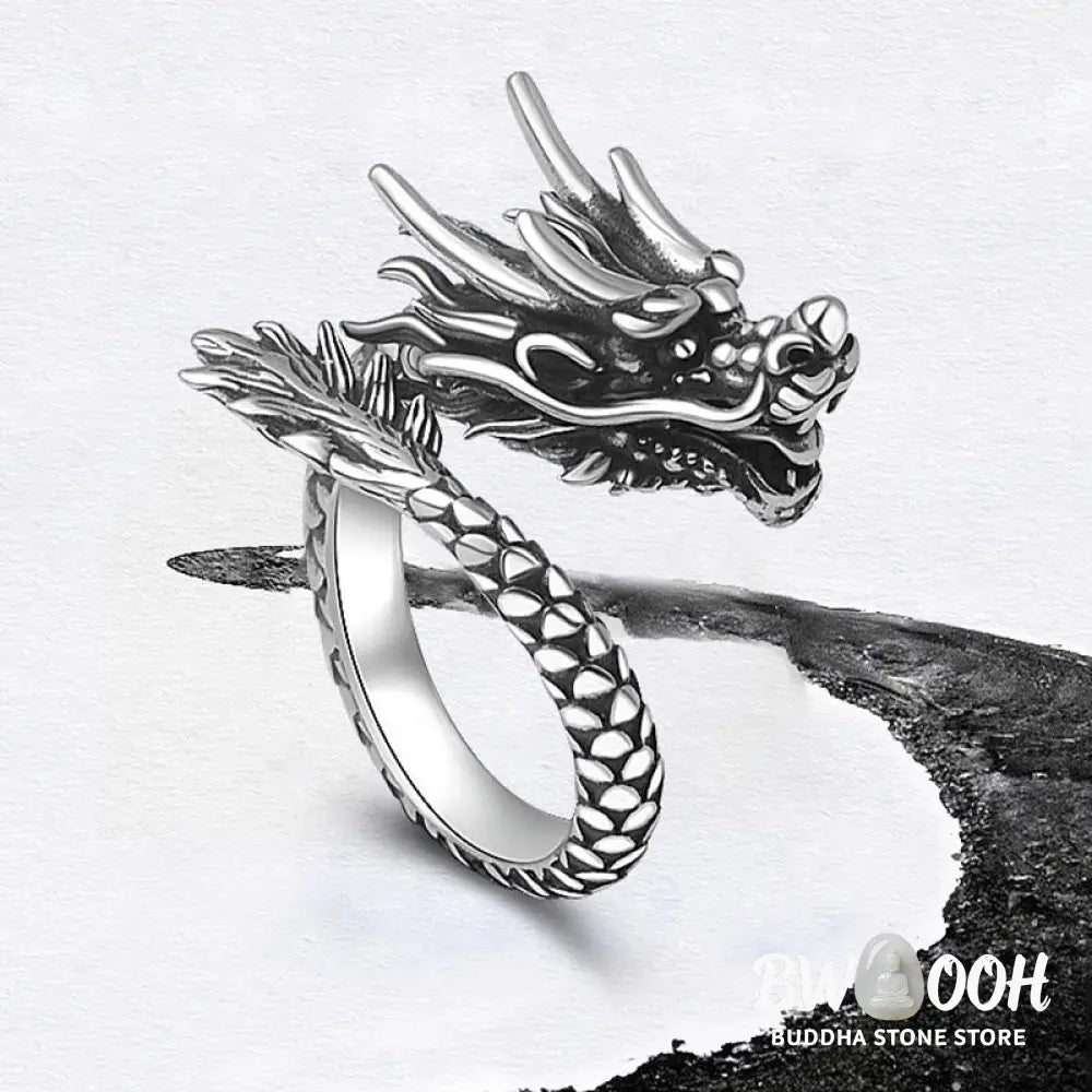 Buddha Stones 990 Sterling Silver Vintage Dragon Design Luck Protection Strength Adjustable Ring - Ring