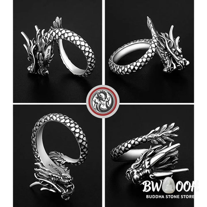Buddha Stones 990 Sterling Silver Vintage Dragon Design Luck Protection Strength Adjustable Ring - Ring